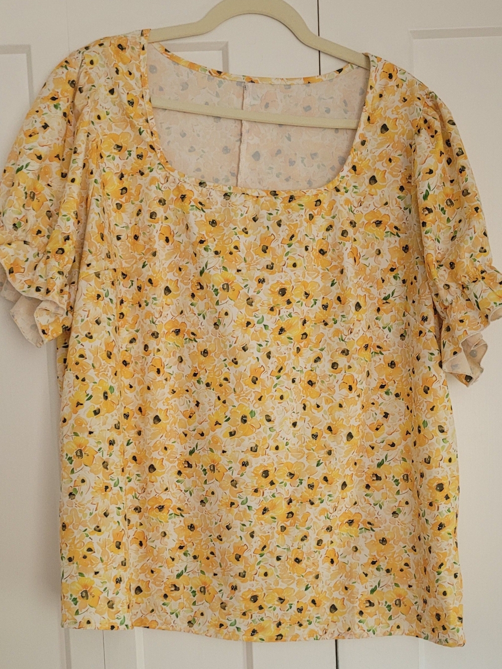 SHEIN Yellow Floral Square-Neck Blouse